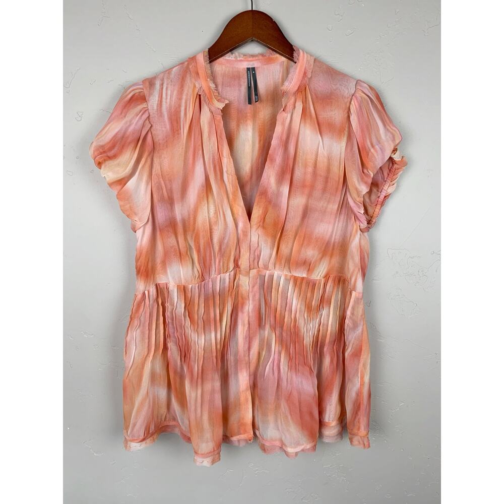 Anthropologie Puff Sleeve Blouse Top Coral Peach Short Puff Sleeves Women's M